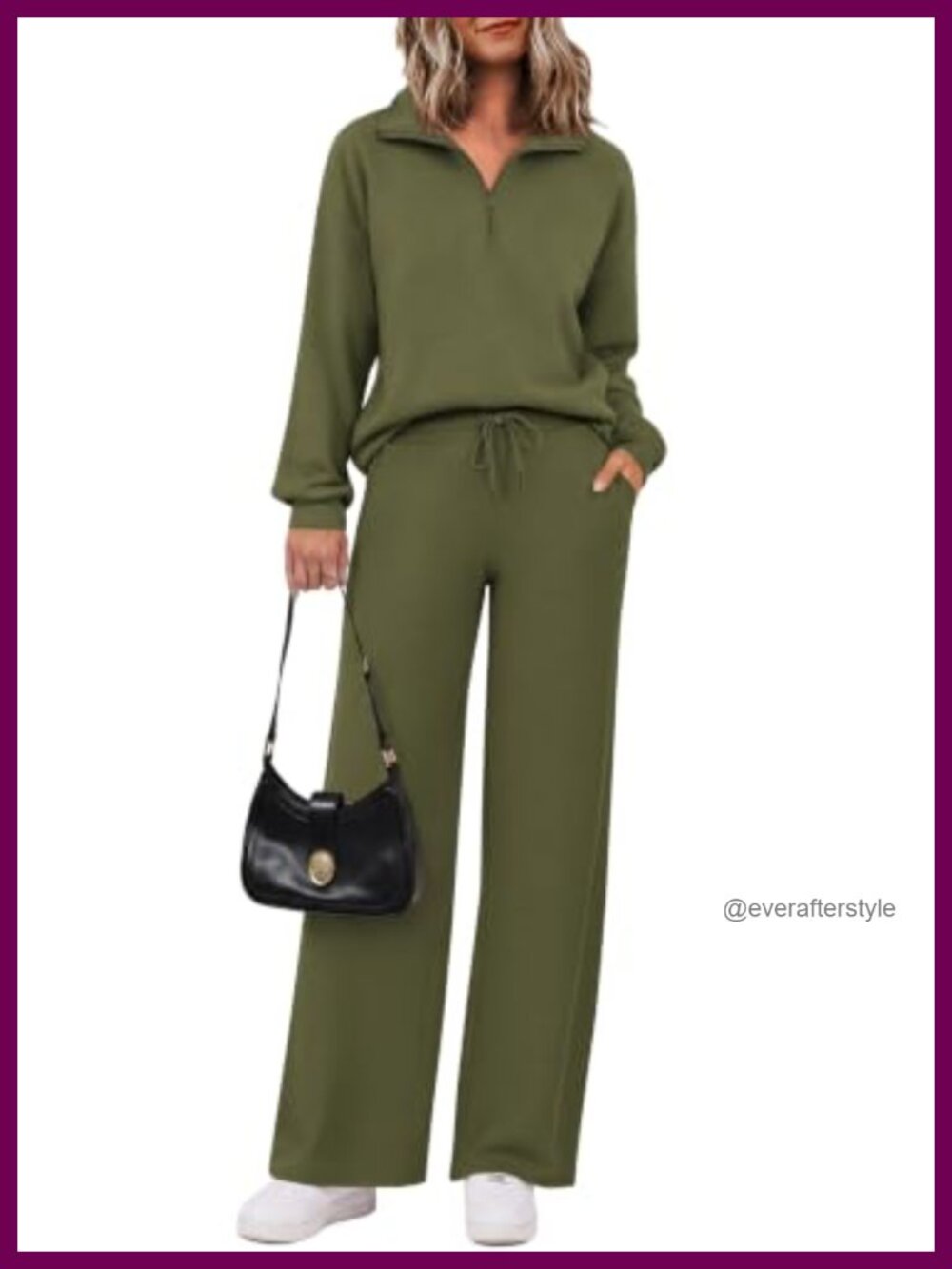 Women's 2 Piece Lounge Set Half Zip Pullover Wide Leg Pants Travel Set